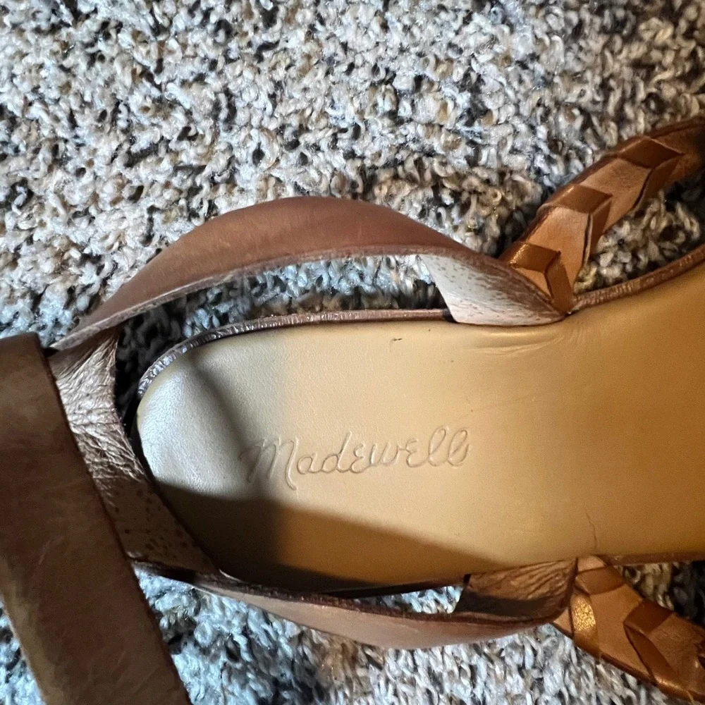 Madewell Tan Leather Braided Strappy Gladiator‎ Toe Loop Sandals Women 9.5 Flat